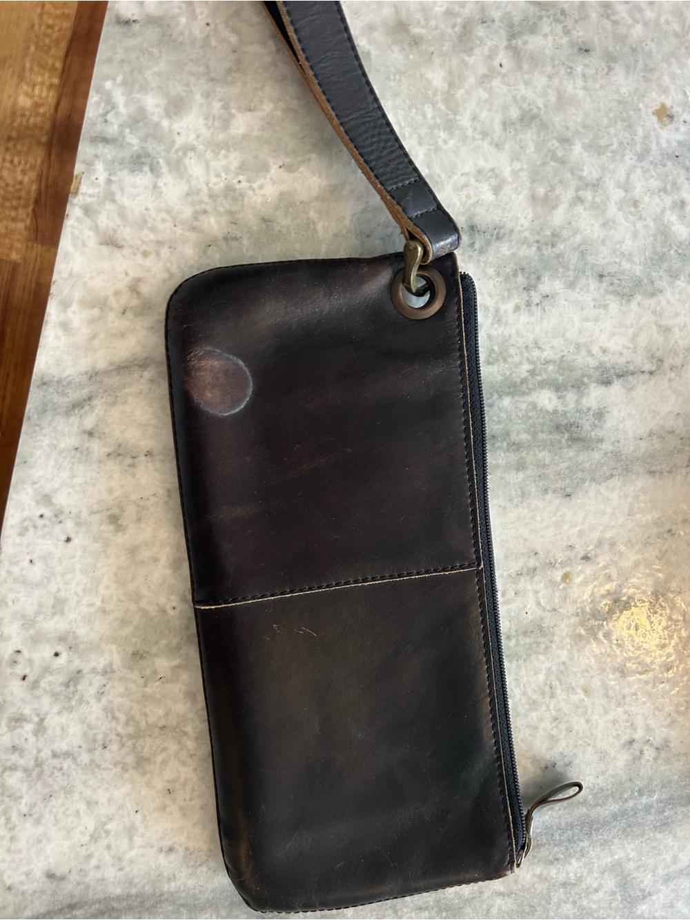HOBO Black Leather Wristlet Clutch with Zip